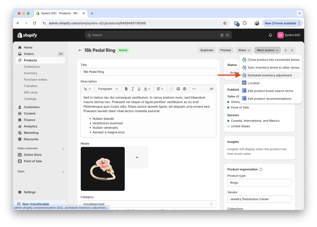 Inventory Adjustment Schedules - Documentation - Synkro